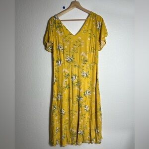Old navy yellow floral dress summer beach spring dress 100% Viscose L